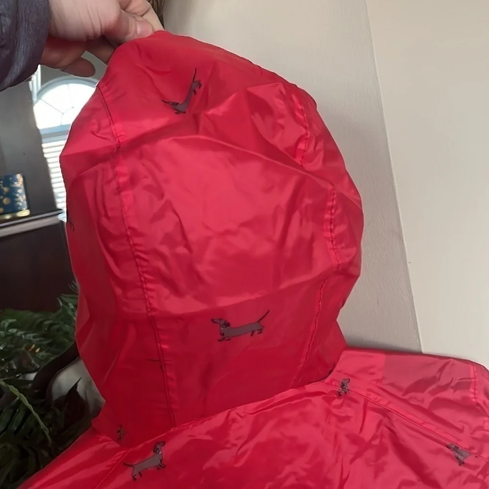 Brand New Joules Waterproof Breathable Rain Coat Zippered Jacket Red Dogs Hood